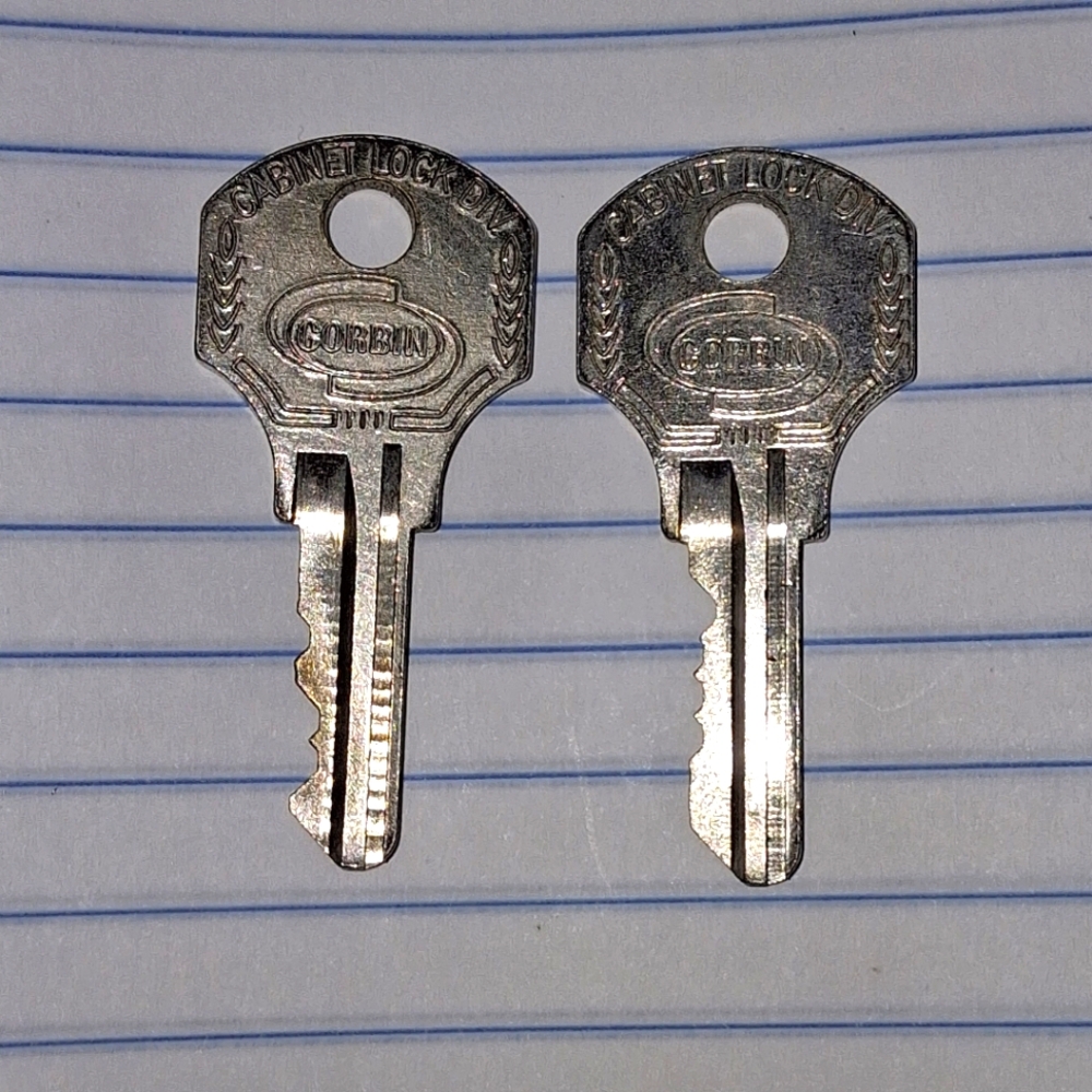 Two Different Vintage Corbin Cabinet Lock Keys